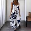 Vacation Beach Long Dress for Women Summer Floral Print V-neck Sling Loose Hem Split Long Dress Casual  Breathable Lightweight Fashion Maxi Dress