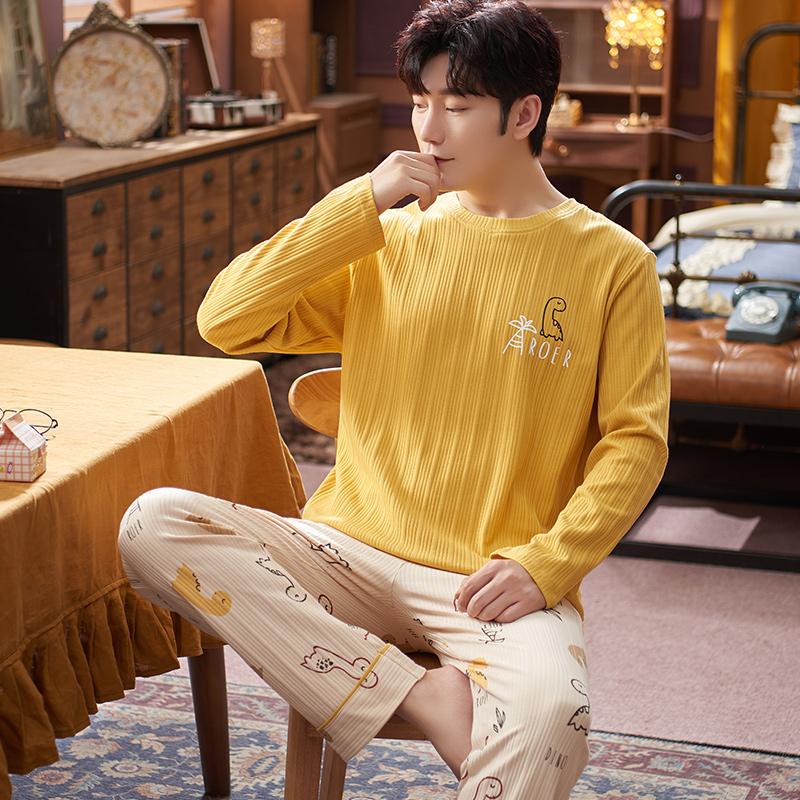 Spring Cotton Men's Pijamas Set Plus Home Clothes Male Nightwear 2Pcs/Set Casual Loungewear Long Sleep Top & Pant