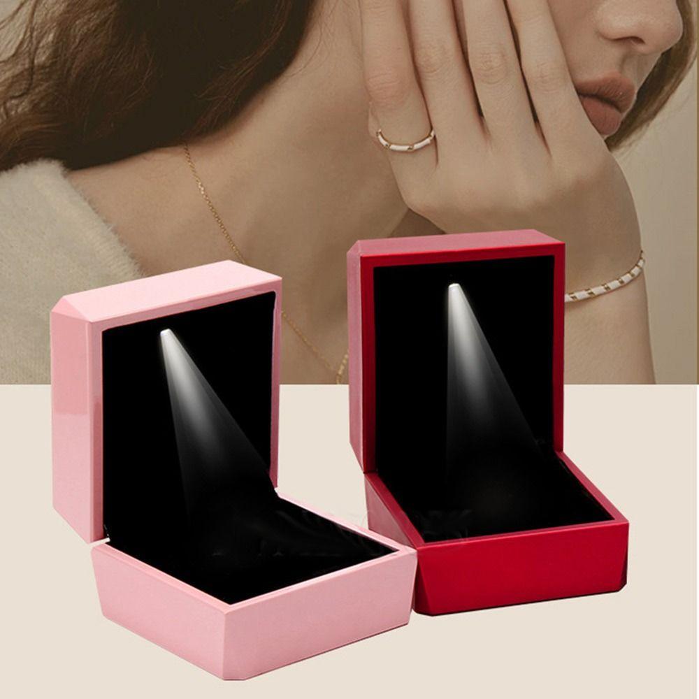 With LED Light Jewelry Storage Box Baking Paint Pendant Necklace Organizer  for Proposal Surprise