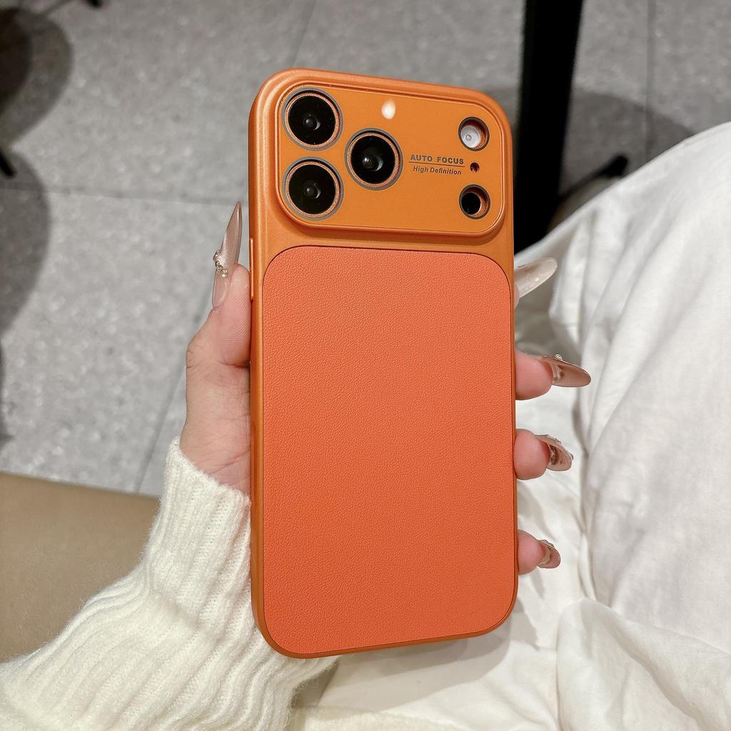 17-Fenster Handyhülle mit Lederstruktur für iPhone 17 Pro Max - Apple 16 Matt, Orange