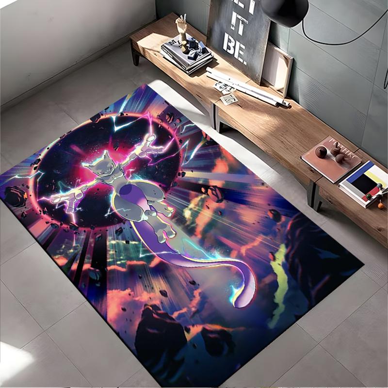 Pop Culture Area Rug, Mewtwo Pokemon Psychic Energy Space Poster, Playroom Decor, Non-Slip Mat