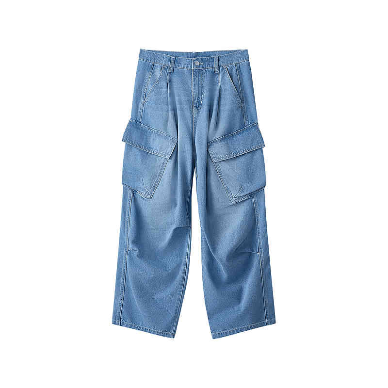 Skechers SKX Romantic Crown Collaboration Comfortable Loose Mid-Rise Versatile Jeans Unisex jeans Shadow-Blue L424U132-02TD M