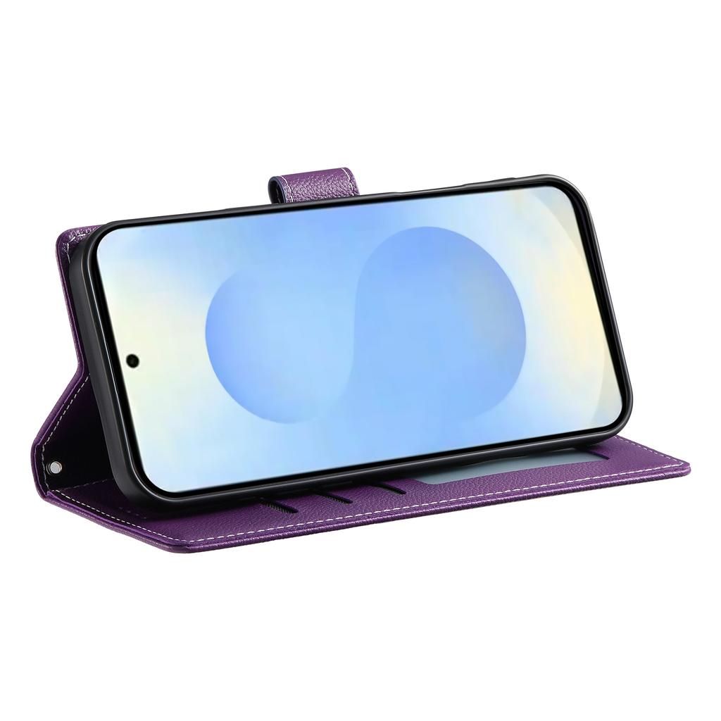 For Samsung Galaxy S25 Stand Case Litchi Texture Leather Wallet Phone Cover Magnetic Snap