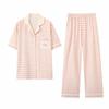 Women'S Pajamas Sweet Pink Thousand Bird Grid Summer Cardigan Cotton Short-Sleeved Trousers Soft Skin-Friendly Loungewear Set