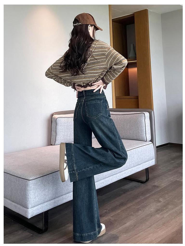 2026 Spring/Autumn Women's High-Waisted Slimming Retro Micro-Flare Jeans - Versatile Petite Trumpet Pants