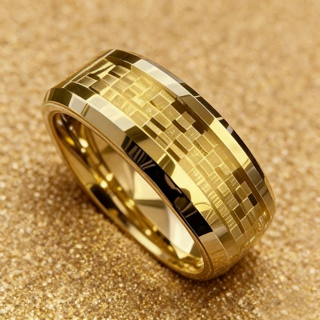 Gold Color Carbon Fiber Inlay Rings For Men, Luxury 8MM Men Gold Color Stainless Steel Rings, Wedding Band Jewelry Drop Shipping