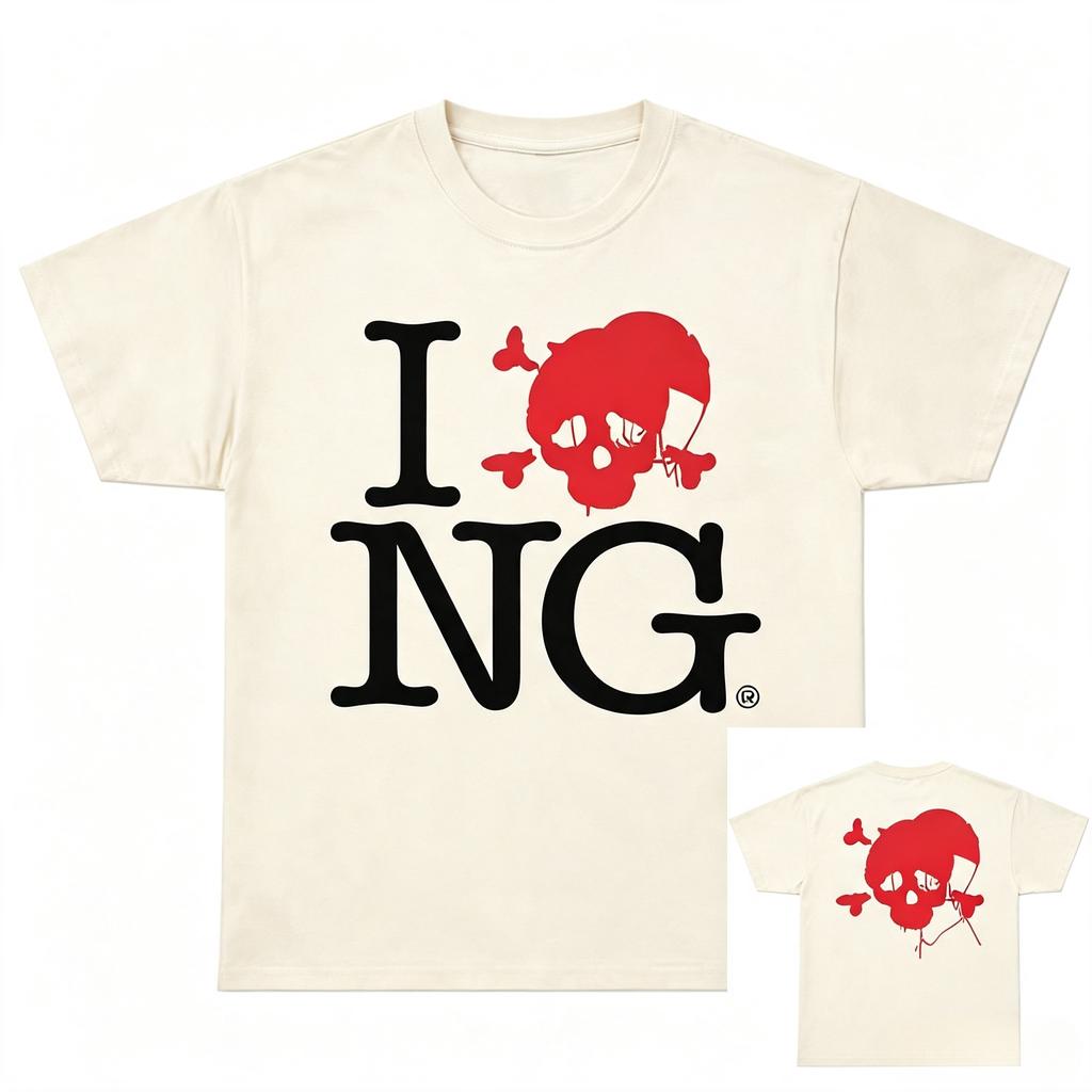 Summer I Love NG I Luv Novagang Americanstyle Printed Crewneck Printed Tshirt Unisexs and Womens YK Hiphop Streetwear