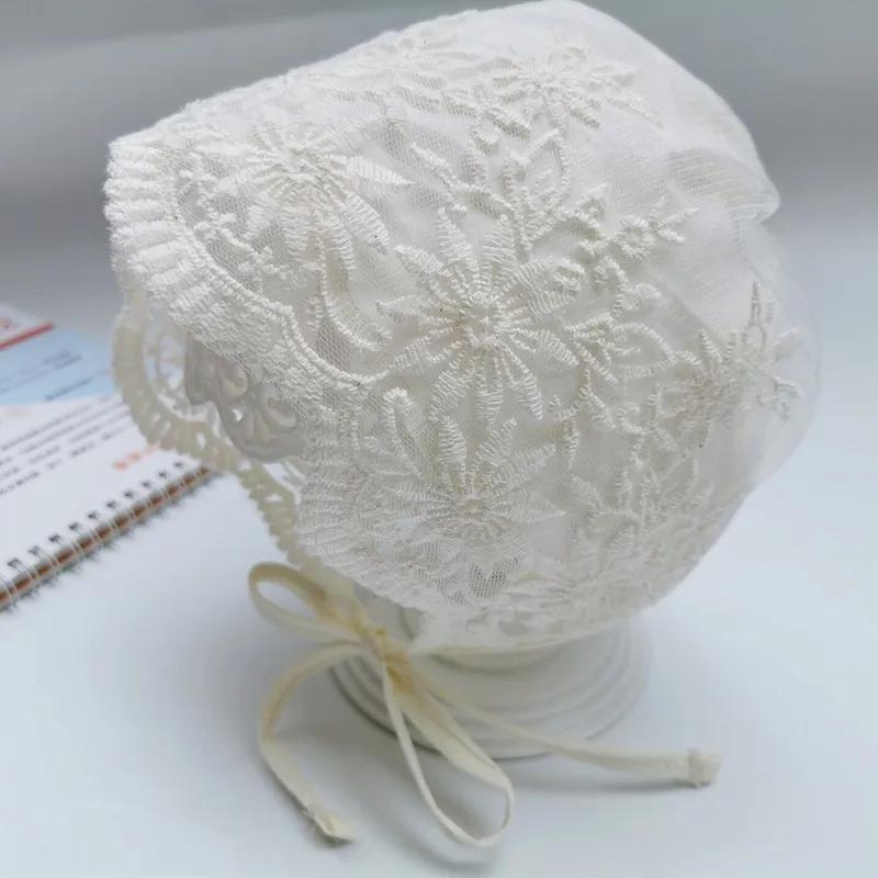 Lace Flower Baby Sun Hat - Embroidered Mesh Breathable Beanie for Newborn Girls, Summer Photography Prop & Outdoor Cap