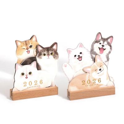 Calendario da Scrivania Piccolo 2026 con Base in Legno Fantasie Carine Cane Gatto