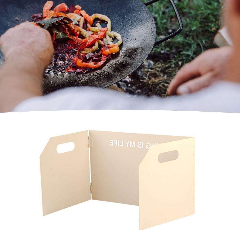 Windproof Wind Blocker Storage Bag Included Tri-Fold Gas Cover Camping Stove Windscreen Hiking