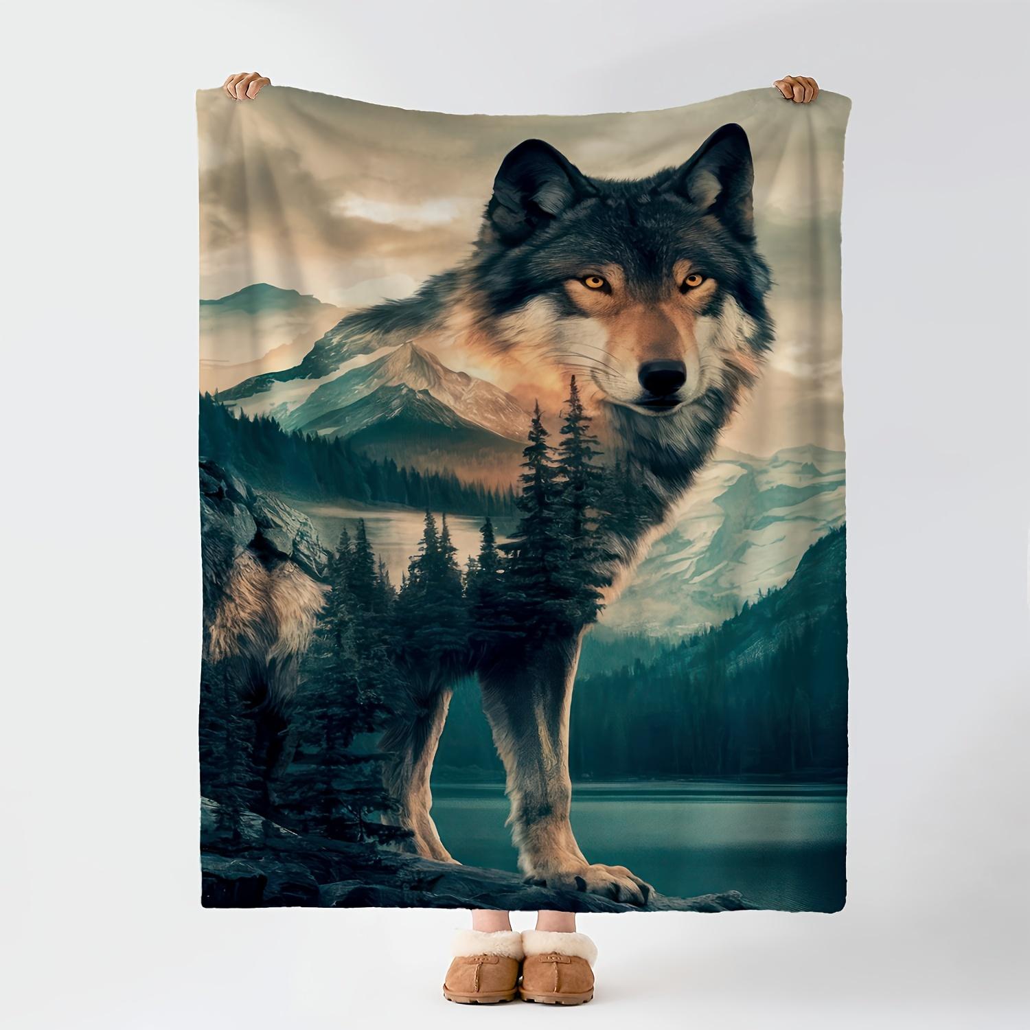 

Forest wolf pattern Flannel printed blanket suitable for all seasons suitable for living room office sofa and travel 180x250CM 75x90cm