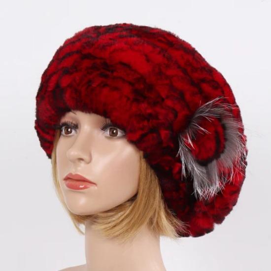 New Real Rex Rabbit Fur Hat Women Knitted Natural Real Rex Rabbit Fur Beret Caps Ladies Winter Warm Real fur Hats