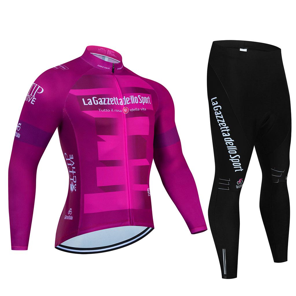 Tour De Italy D'ITALIA Men's Cycling Set Long Sleeve Jersey Quick-Dry Road Bike Suit with Pockets Spring Autumn Cycling Clothing