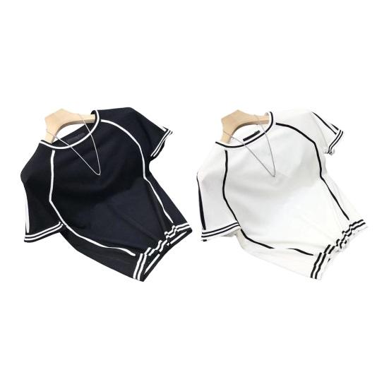 Summer Men T-shirt Short Sleeves Knitted Round Neck Solid Color Stretchy Pullover Slim Fit Cooling Sport Top Casual Daily Wear Clothes