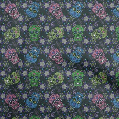 Cotton Flex Dark Green Fabric Skull Craft Projects Decor Fabric Printed By The Yard 40 Inch