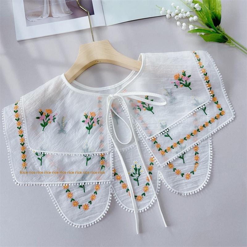 Cape Embroidered Floral Fake Collar Countryside Style Embroidery Lace Blouse False Collars Double-Layer