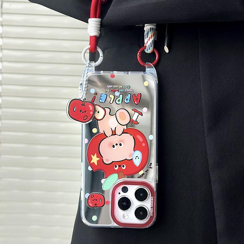 Mirror Anti-theft Lanyard Phone Case Compatible and Suitable for iPhone15 14 13 12 11promax Apple Bear