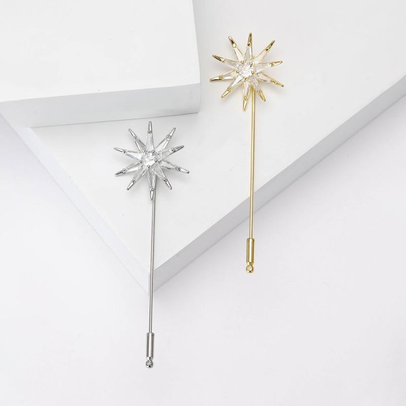 High-quality Zircon Star Brooches for Women Long Needle Pins Fashion Jewelry Suit Shirt Collar Badge Accessories