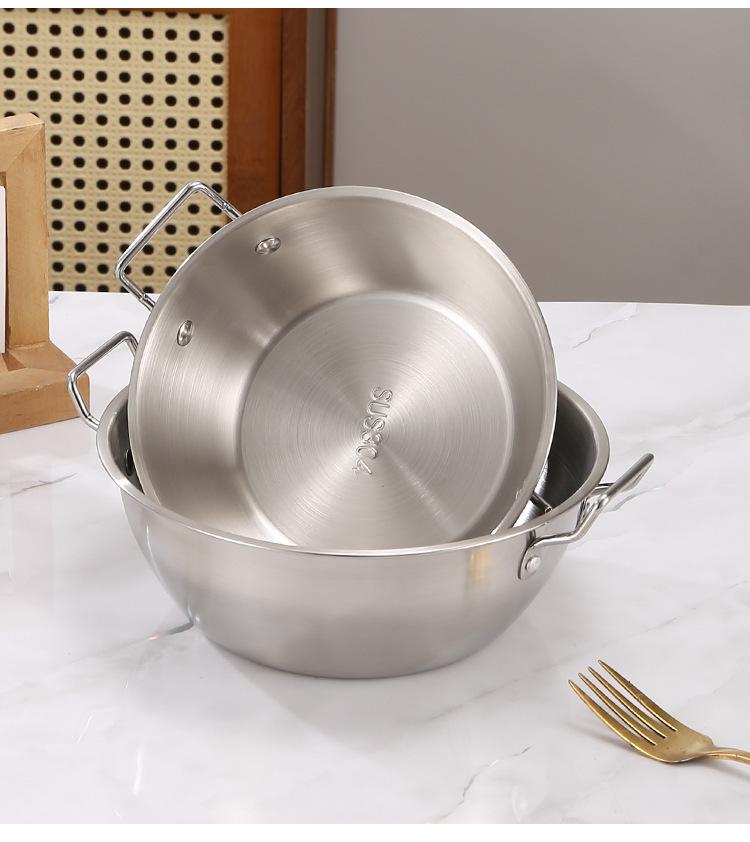 Korean Style Stainless Steel Snack Bowl with Handles for Rice Wine, Salad, Hot Pot Sauce, French Fries, or Fruit