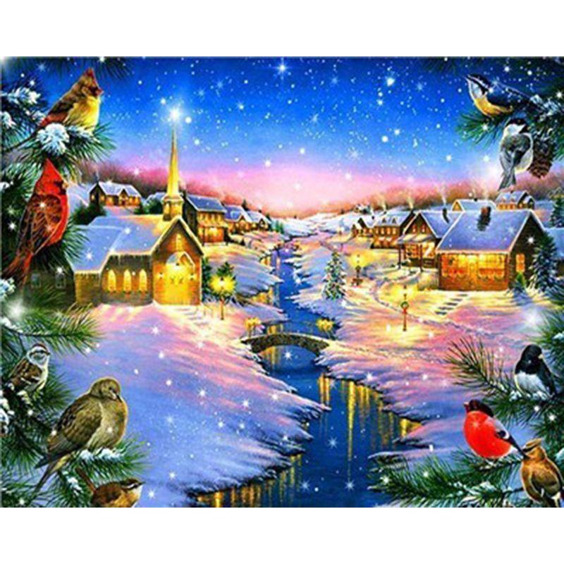 Full Round Diamond Painting Handmade Winter Scenery Cross Stitch 5d Diamond Embroidery House Landscape Decor