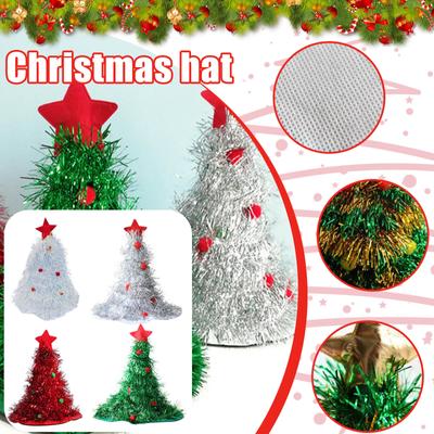 Christmas Tree Hat Non Woven Rain Silk Hat Suitable For Christmas Party Home Festival Clothing Props Shiny Christmas Hat