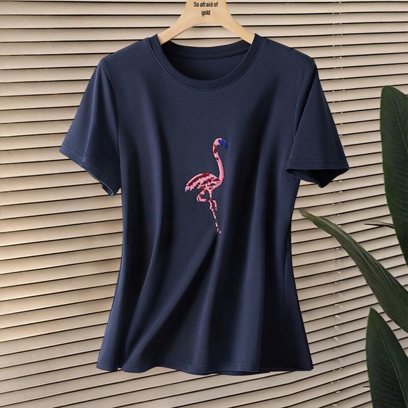 Women s Sequin Animal Print Round Neck T-shirt L