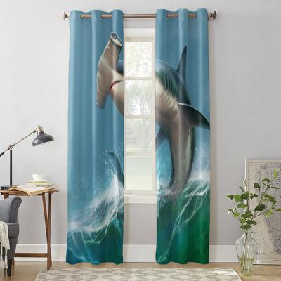 Cortina de Janela com Estampa de Onda do Oceano e Tubarão Cortinas de Estilo Europeu Moderno para Quarto Sala de Estar Cortina de Fundo
