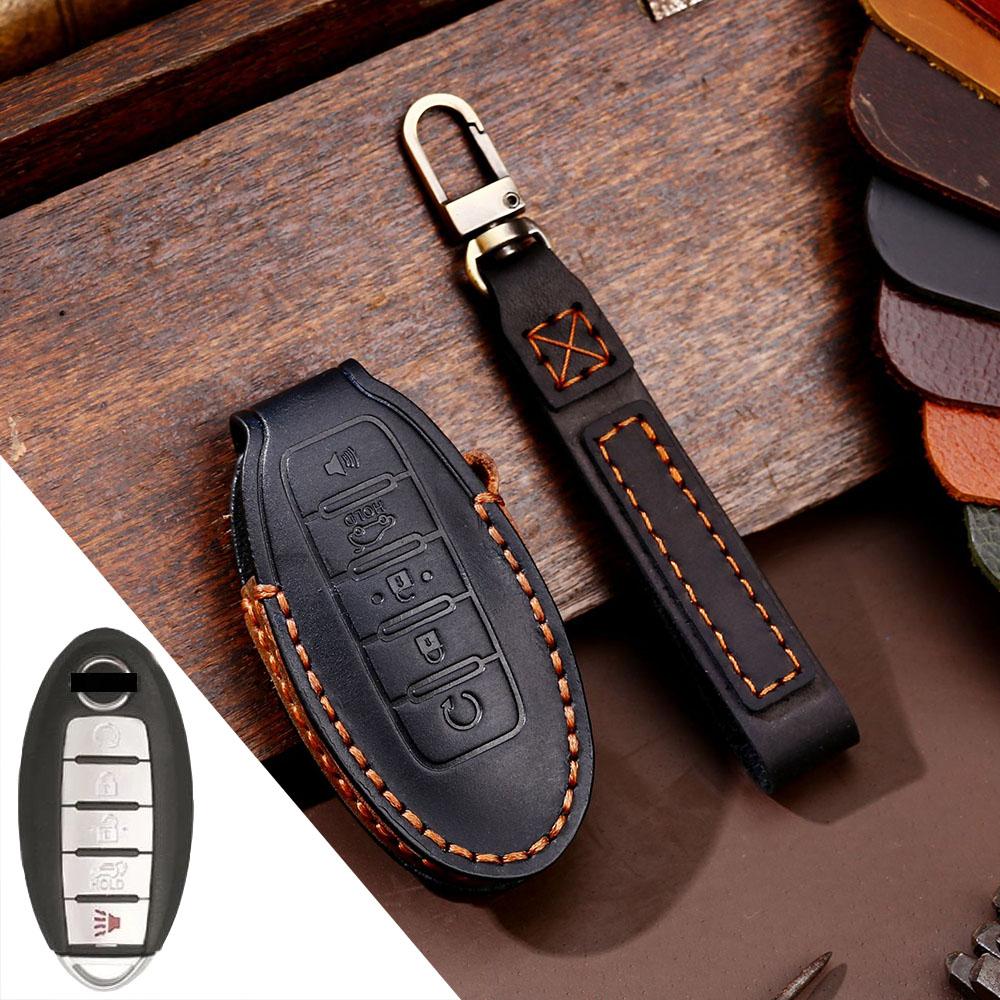 

Чехол для автомобильных ключей HALLMO из натуральной кожи для Nissan 5 Buttons чёрный