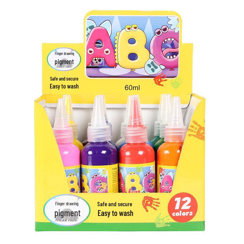 Children s Washable Finger Painting Set: 12 Colors, 60ml Watercolor Pigments