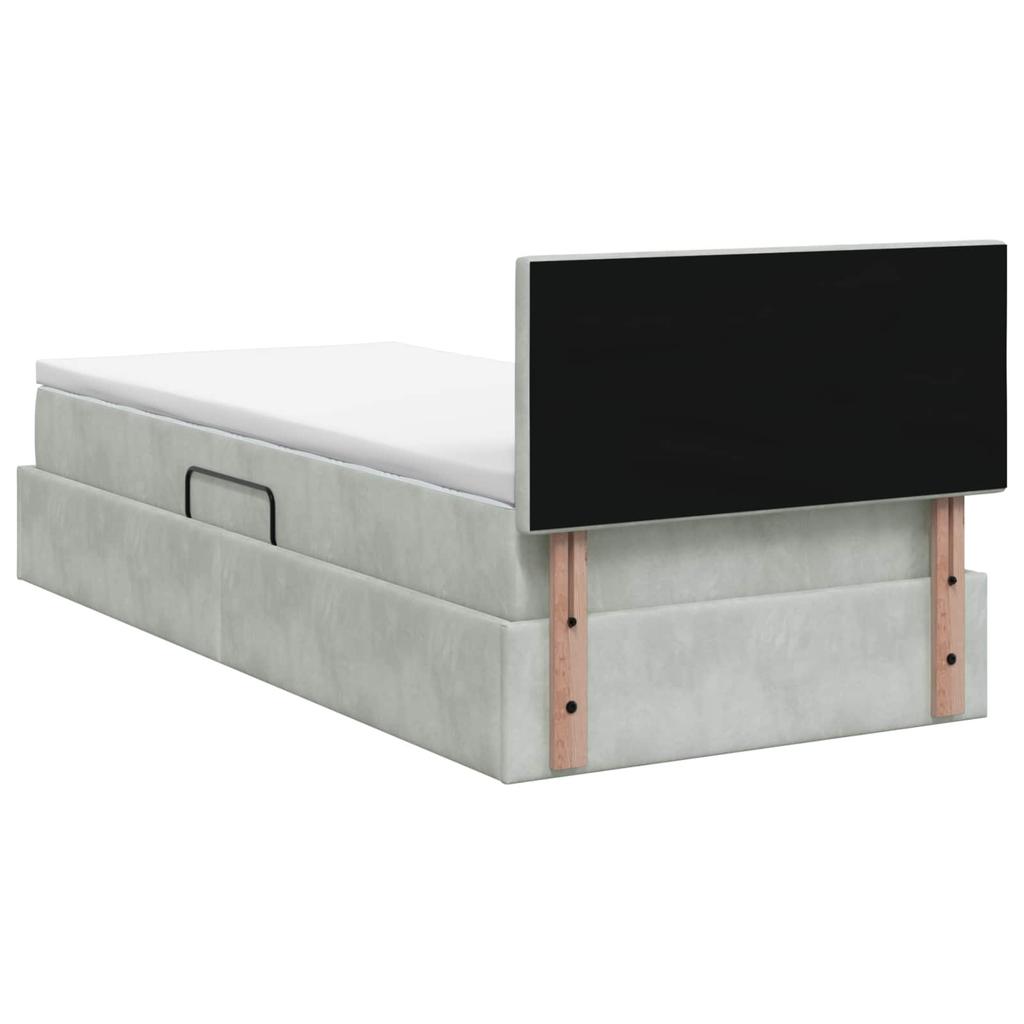 LED Storage Bed with Mattress Light Grey 90 X 200 Cm Velvet