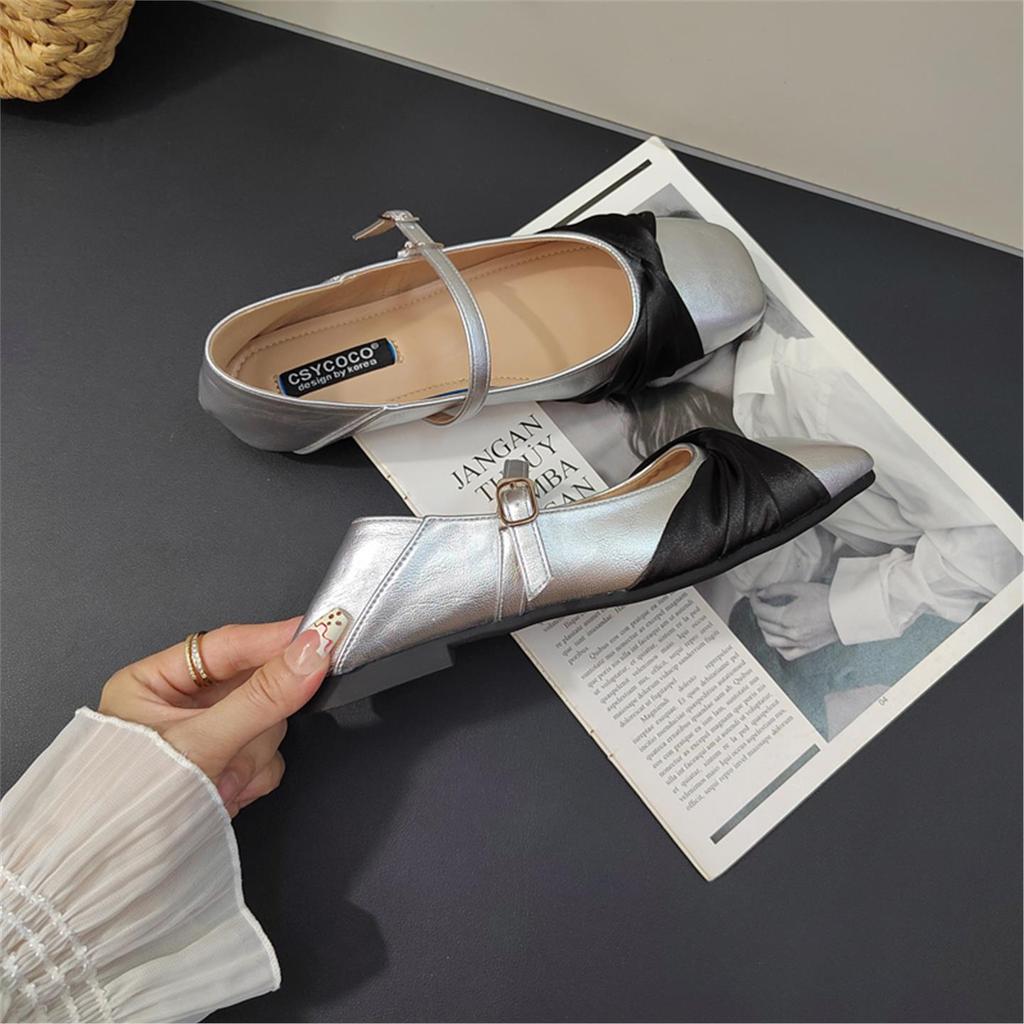 2025 autumn square head gentle temperament Mary Jane shoes one-word buckle bow French flat bottom shallow mouth single shoes
