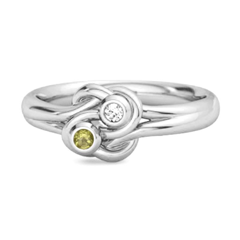 Peridot Dual Stone Stackable Ring - 925 Sterling Silver 7.5 белого золота