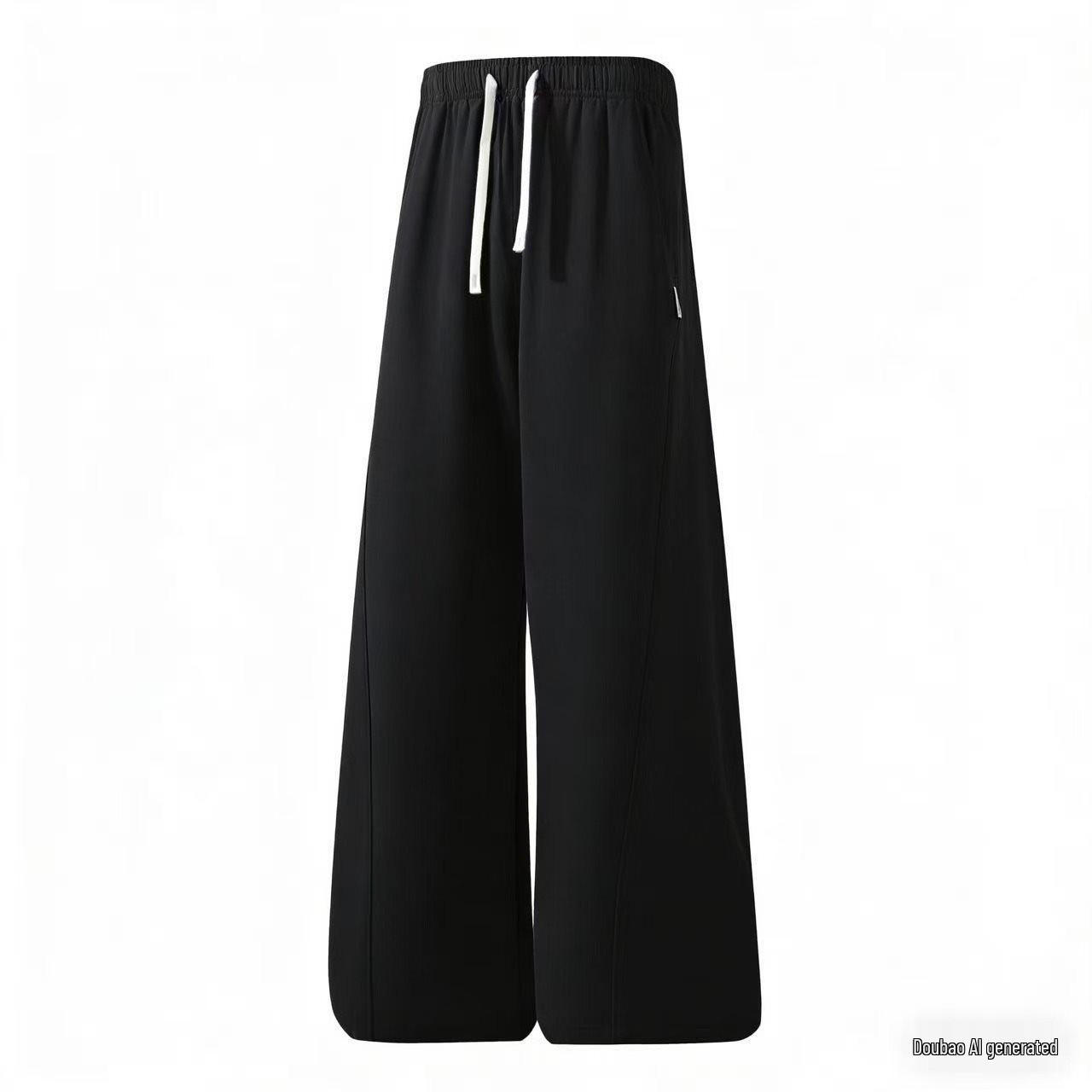 European Men s Wide-Leg Drape Casual Pants - New Loose Straight-Leg Sports Style Small чёрный
