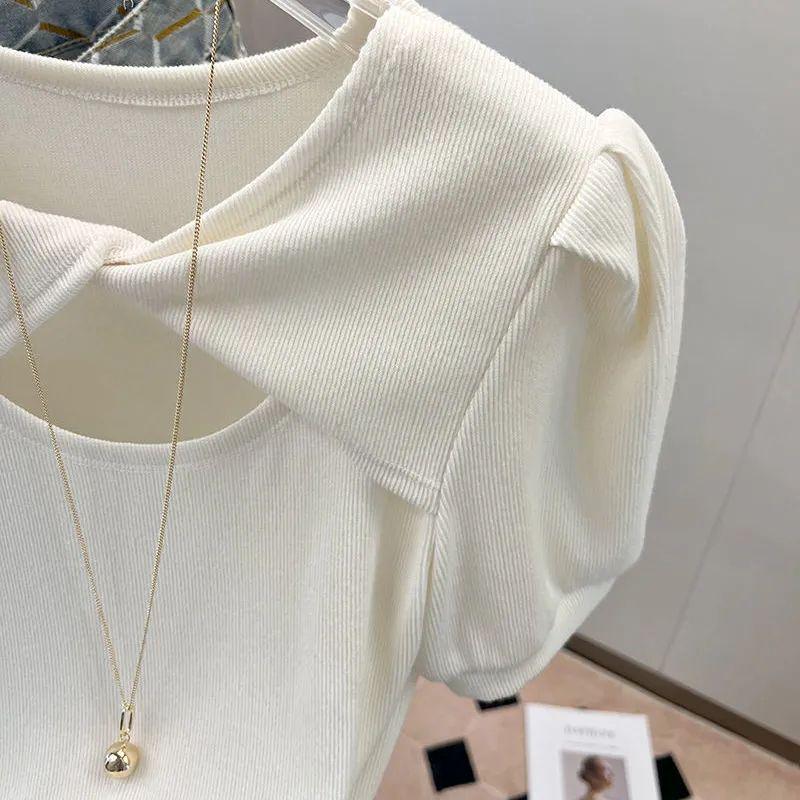 Women's Green Puff Sleeve Short-Sleeve Summer Top