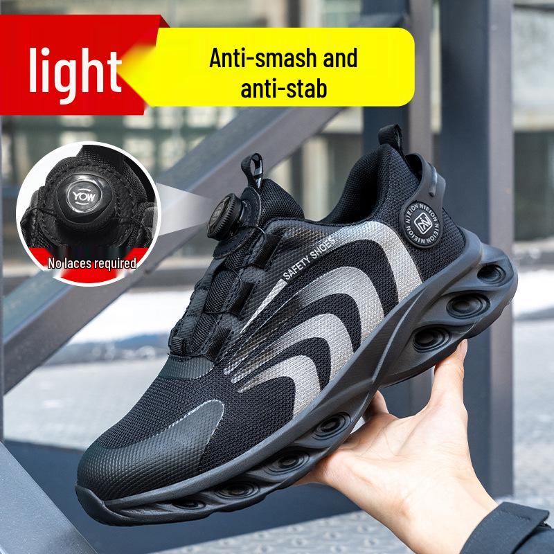 

New Style Lightweight Safety Shoes with Rotating Buckle, Anti-Smash, Anti-Puncture, No-Tie Laces, Rubber-Plastic Sole. Color: White Cushion Custom Model; Size: 48