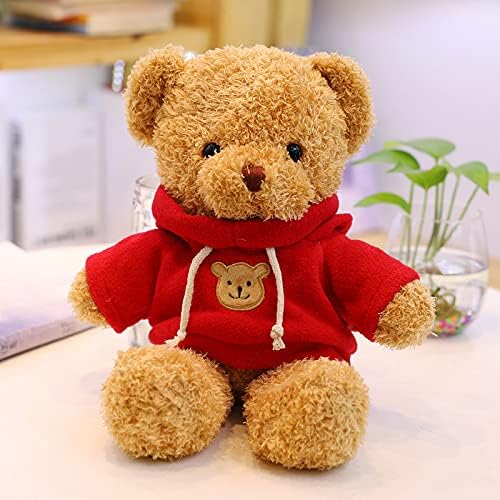TROYSINC Teddybär Weiches Fell Teddybär mit Kapuze Tatzendruck Plüschtier Kuscheltier Stofftier Geschenk (Rot,30cm)
