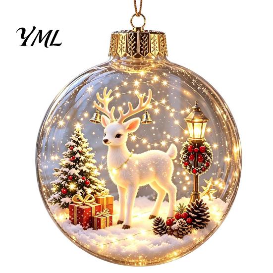 Winter Theme Party Favors Lighted Christmas Ornaments, 3D Miniature Scene Hanging Balls with Warm LED Light, Cute Festive Home Desktop Decorations