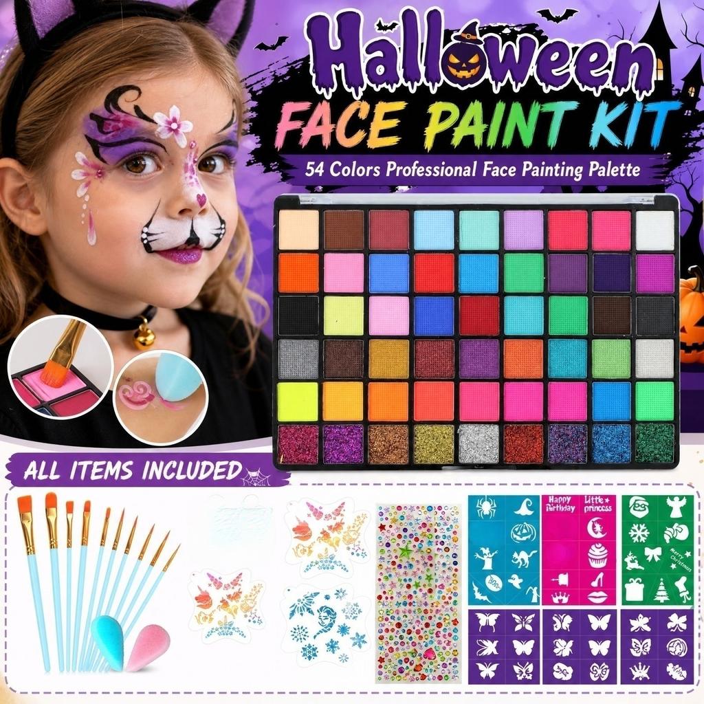 54 Color Face Paint Set for Halloween - Face Painting Makeup and Adults
