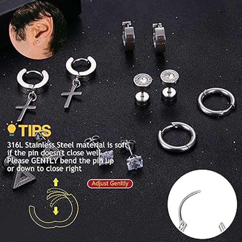 Black Stainless Steel Cross Hoop Earring Set for Men - High-End Electroplated Fashion Jewelry Studs