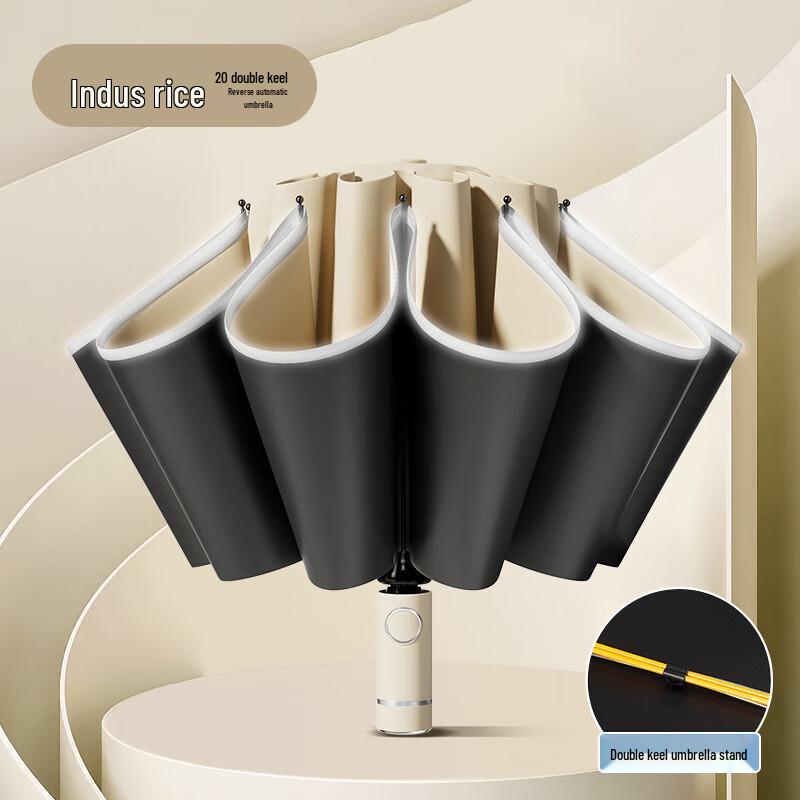 Yamo Reinforced Foldable Rain & Sun Umbrella 20-Rib Black Glue Auto Reverse Umbrella