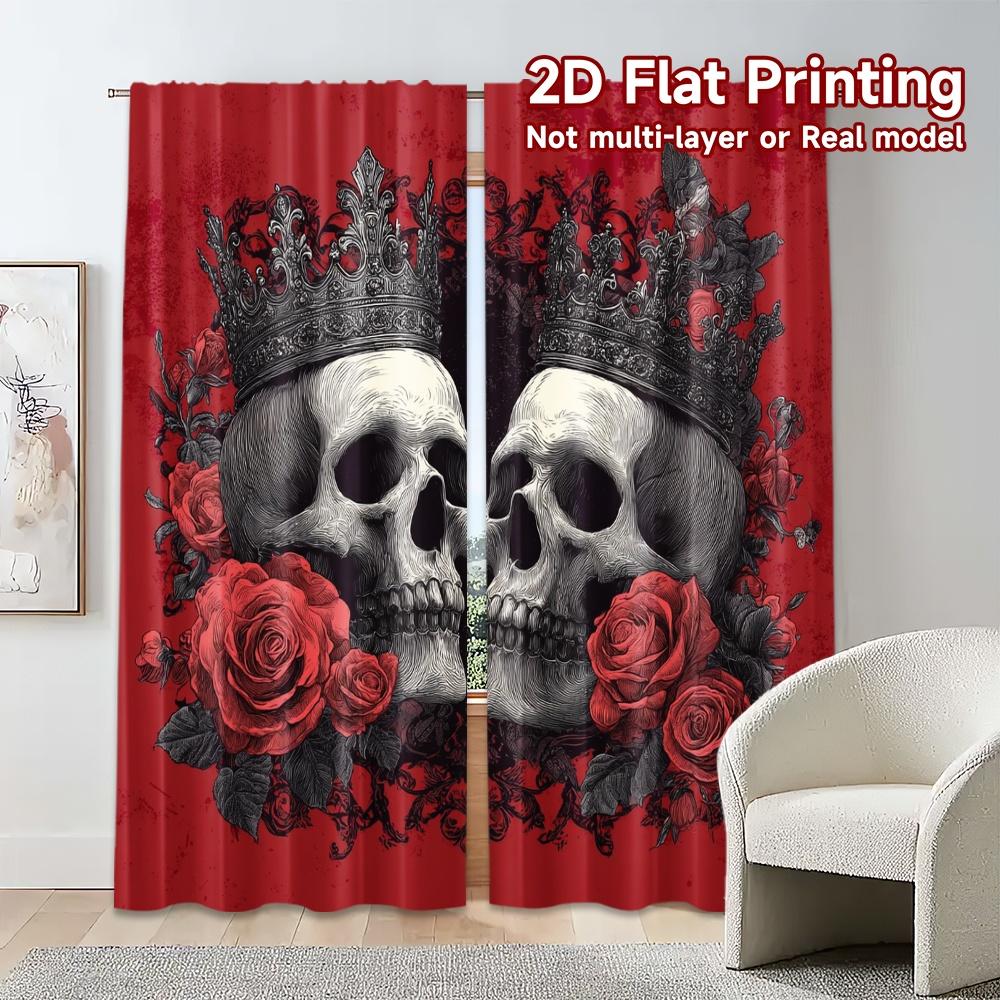 Set Of 2 Modern Flat Printing Curtains Without Rod Royal Roses Minimalist Polyester Gifts Use Curtain