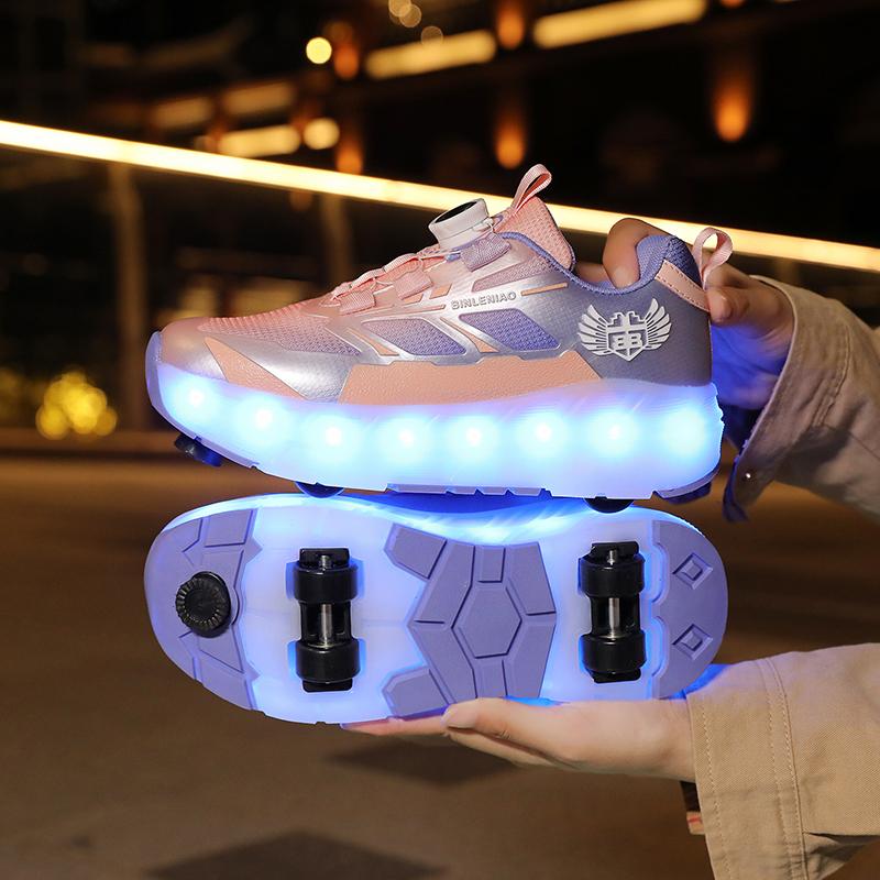 Patines de Ruedas con Freno para Niños Carga Plana Extraíble LED Cuatro Ruedas Zapatillas Deportivas Brillantes Zapatillas Brillantes para Mujer