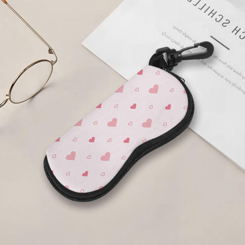 Pink Heart Pattern Soft Pouch,Sunglasses Case,Portable Drawstring Eyewear Bag,Lightweight Scratch Proof Spectacle Holder for Travel