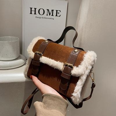 Vintage Plush Women'S Tote Bag - Elegant Crossbody Purse , Women'S Shoulder Bag, Classic Design, Fashion