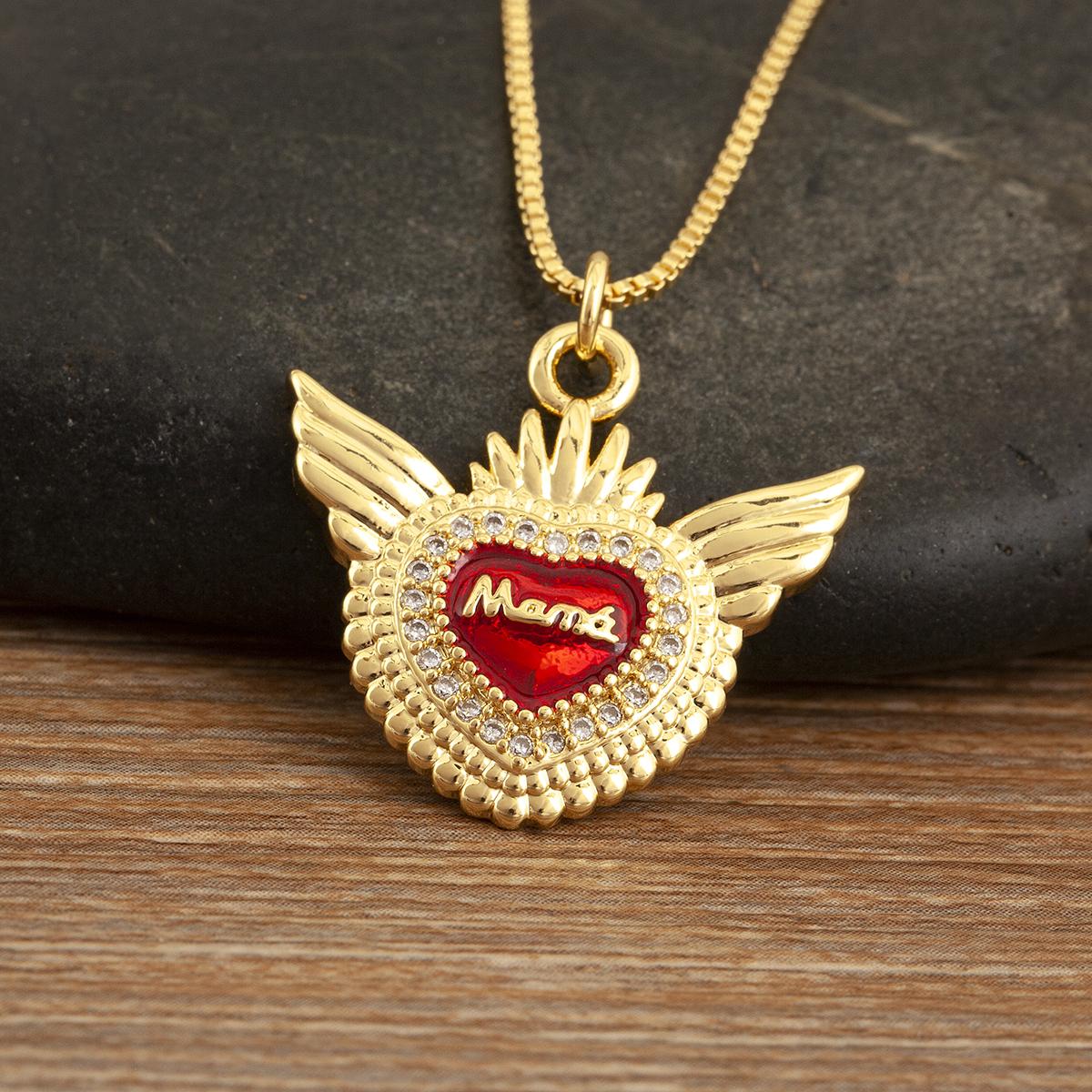 

Nidin New Retro Mama Letter Sacred Heart Pendant Necklace For Women Female Inlaid Crystal Zircon Fashion Jewelry Delicate Gifts