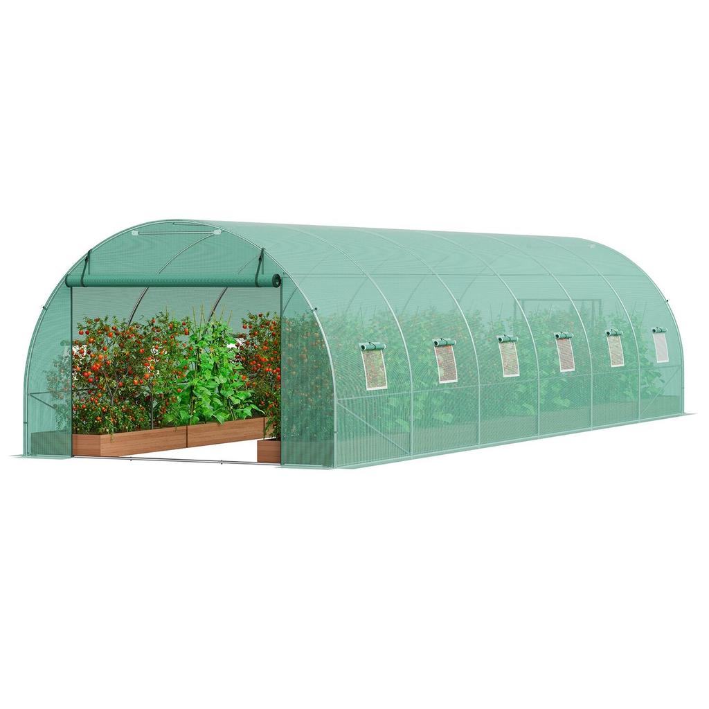 Walk-in Tunnel Greenhouse 29.2x9.7x6.5ft Galvanized Frame PE Cover Green