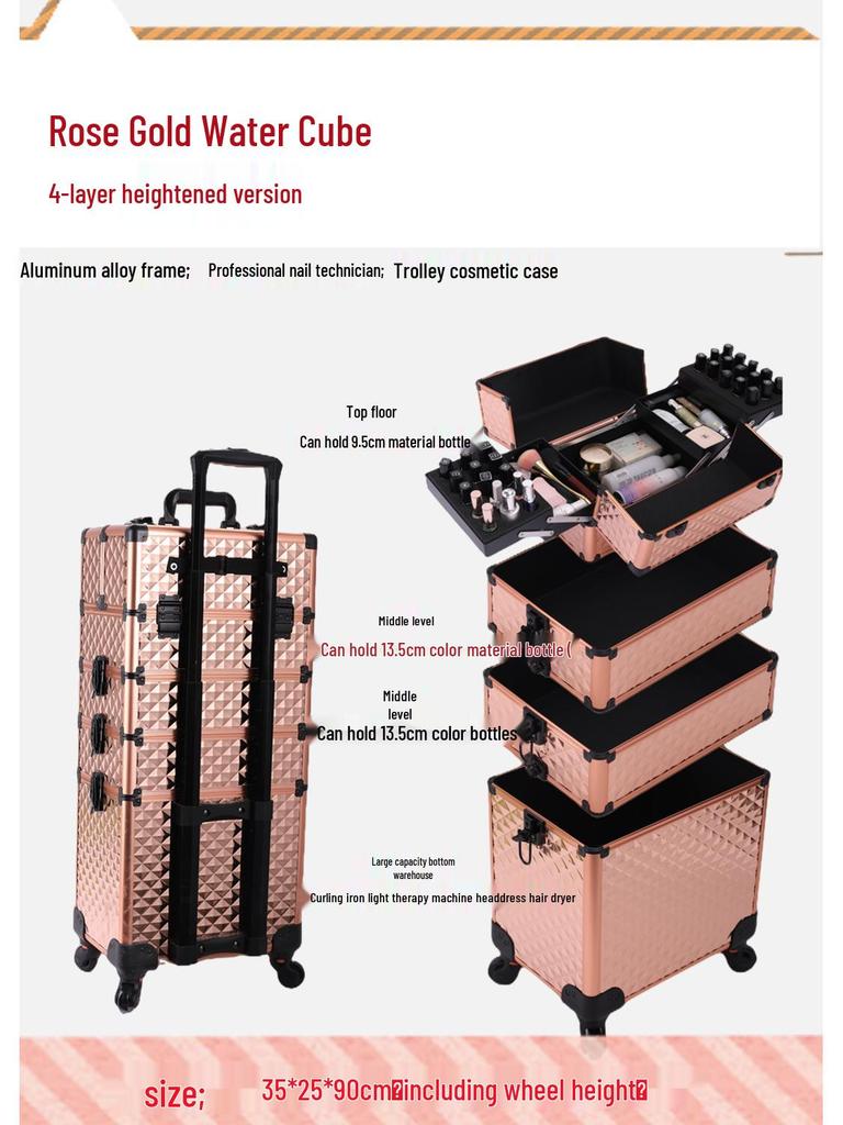 Lockable Multi-Layer Makeup Trolley Case for Nail Art & Beauty