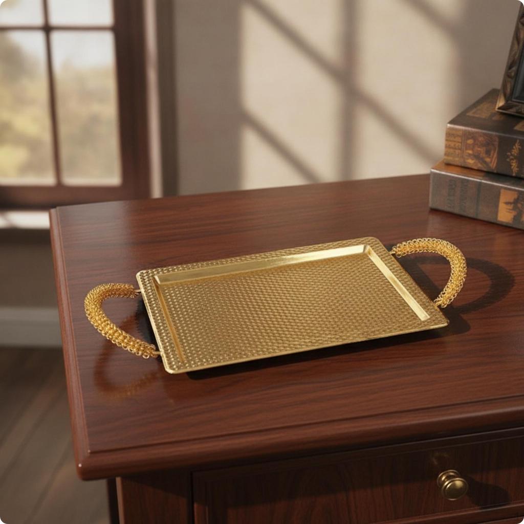 Serving Tray with Hammered Design Rectangular Polished for Hosts, Dining Room, Coffee