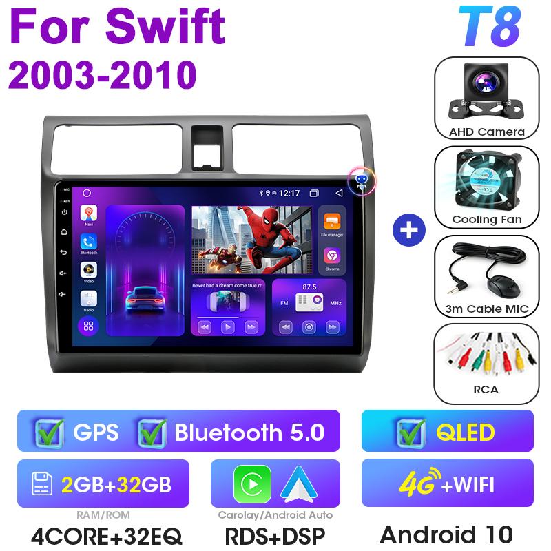 Android 12 Car Radio For Suzuki Swift 2003 - 2010 2 Din GPS Navigation Carplay Auto Stereo Intelligent Systems Smart Autoradio