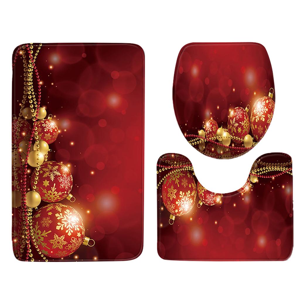 3pcs Christmas Day Non-Slip Bath Mat Bathroom Kitchen Carpet Doormats Decor